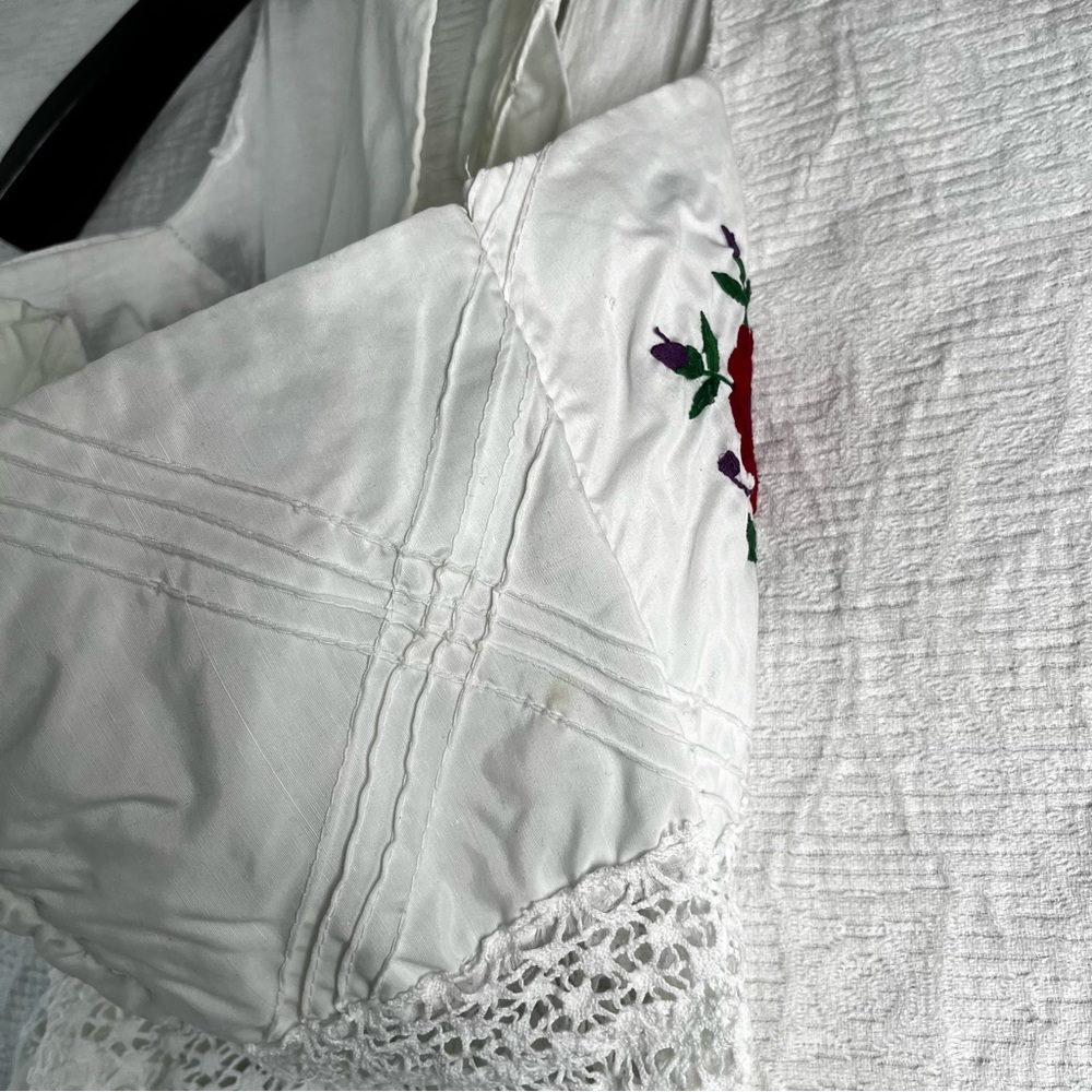 Vintage 70s Mexican Pintuck Halter Handmade Embroidered Floral Fiesta Maxi Dress - Picture 14 of 16